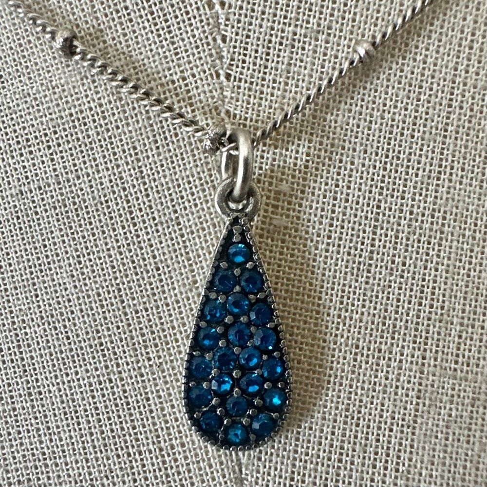 Baked Beads Blue Crystal Teardrop Pendant Necklace